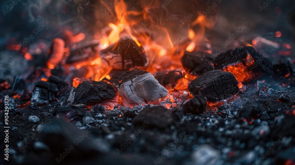 Burning coals against a dark backdrop Burning coals against a dark backdrop