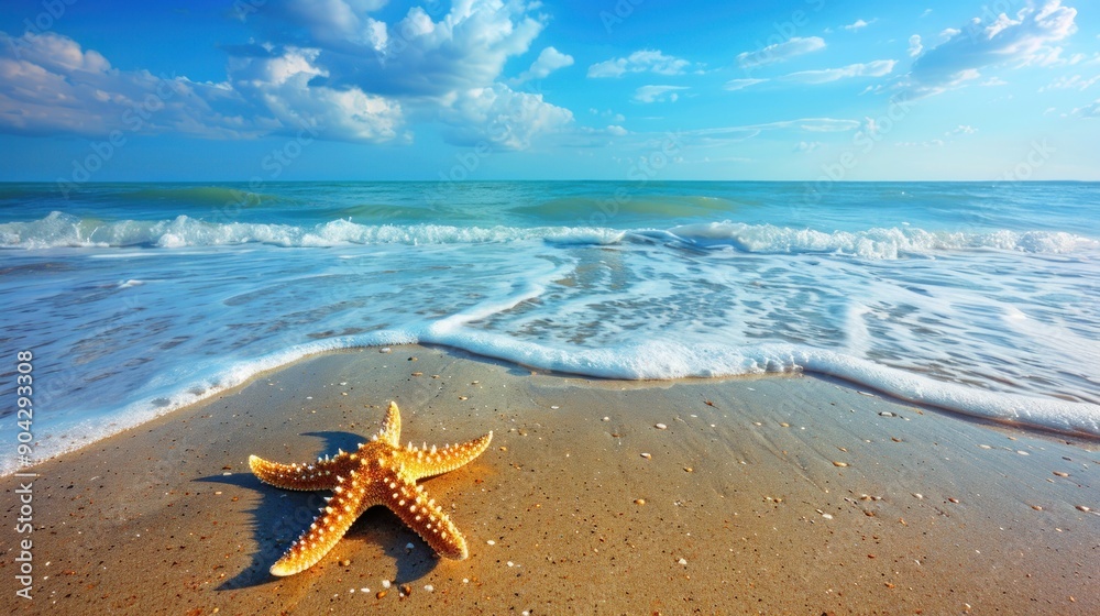 Starfish on the Beach with Ocean Waves. Starfish on the Beach with Ocean Waves.