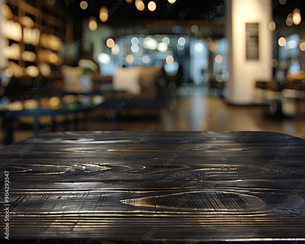 Dark wood table, coffee shop blur, sofa, glass tables, brown grain texture, product display, right focus, bokeh, real photo. Dark wood table, coffee shop blur, sofa, glass tables, brown grain texture, product display, right focus, bokeh, real photo.