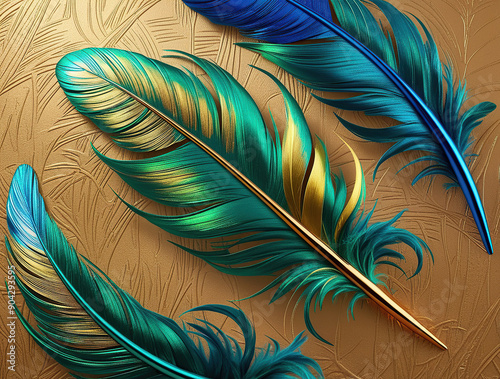 oil - painting .Colorful tropical feathers on a dark background, digital artwork
