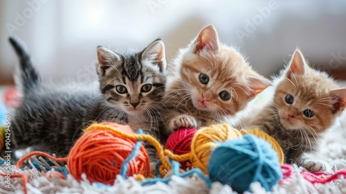 Playful Kittens with Yarn