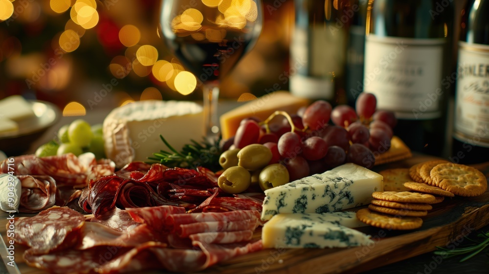 Elegant Charcuterie Board with Wine and Cheese Selection Elegant Charcuterie Board with Wine and Cheese Selection