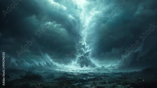 Powerful hurricane is making landfall on a desolate landscape, bringing with it strong winds, heavy rain, and the threat of destruction