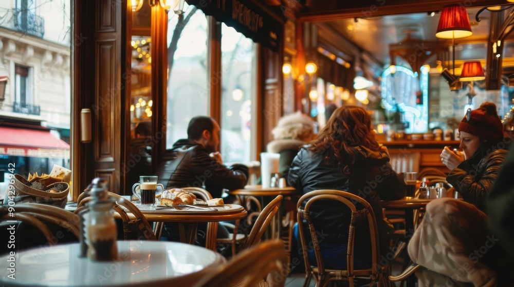Cozy French with people enjoying coffee and pastries, quintessential French atmosphere Cozy French with people enjoying coffee and pastries, quintessential French atmosphere
