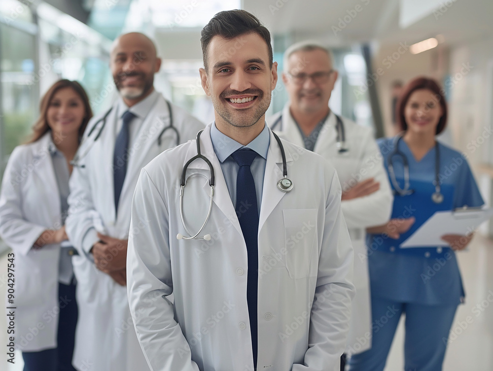 Team of Smiling Medical Professionals with Clipboards Team of Smiling Medical Professionals with Clipboards