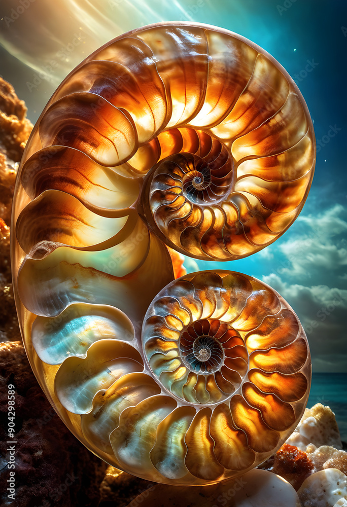 Spiral Elegance: Nautilus Shell Close-Up Spiral Elegance: Nautilus Shell Close-Up