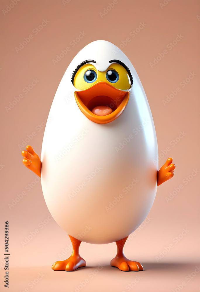 Fototapeta premium 3D Cartoon Egg Character on Peach Background
