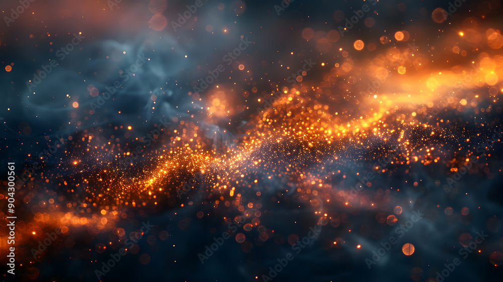 A mesmerizing abstract background featuring golden glittering particles floating and swirling amidst a dark, ethereal smoke-like atmosphere. A mesmerizing abstract background featuring golden glittering particles floating and swirling amidst a dark, ethereal smoke-like atmosphere.