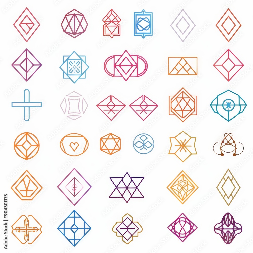 In this set of geometric icons there are hexagons, shapes, logos. Line art, modern illustration in EPS 10 format. In this set of geometric icons there are hexagons, shapes, logos. Line art, modern illustration in EPS 10 format.