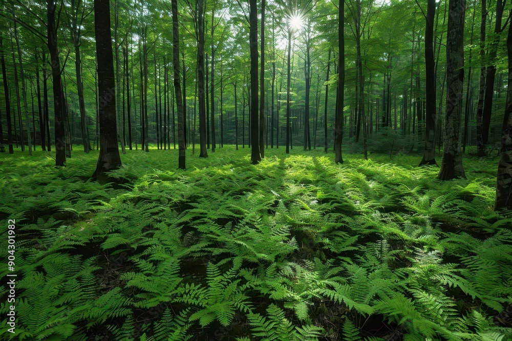Sunbeams in the Fern Forest. Sunbeams in the Fern Forest.