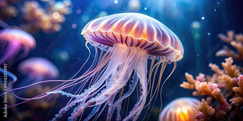 Close-up of a mesmerizing jellyfish swimming gracefully in an aquarium tank , marine life, underwater, jellyfish Close-up of a mesmerizing jellyfish swimming gracefully in an aquarium tank , marine life, underwater, jellyfish