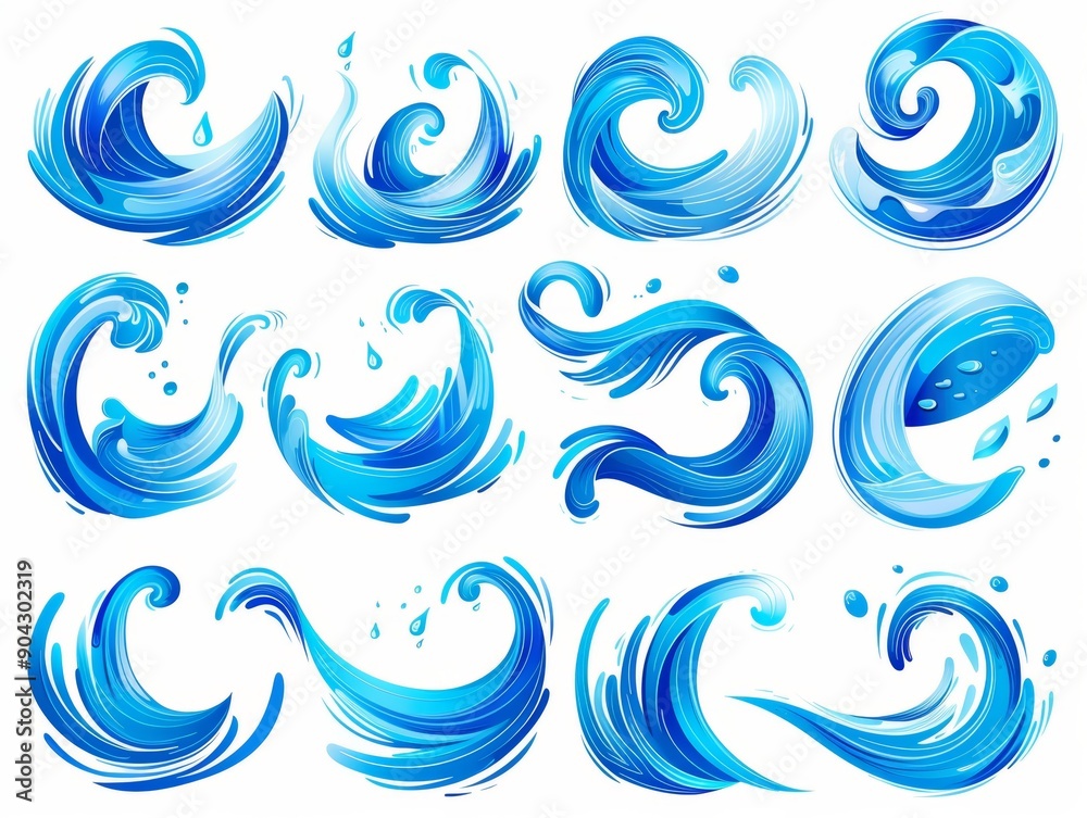 Swirls and splashes on a white background, representing waves Swirls and splashes on a white background, representing waves