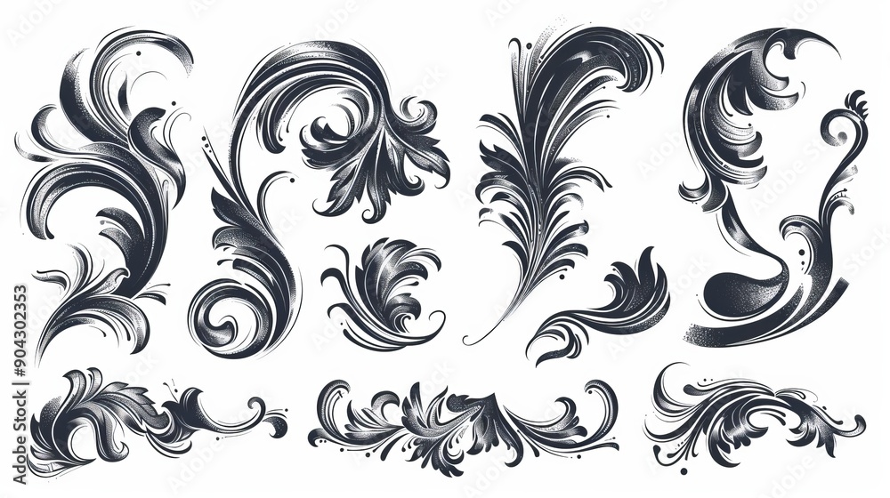 Fototapeta premium An elegant swirl modern illustration with elegant curls and scrolls. Decorate frames with this set of curves and scrolls.