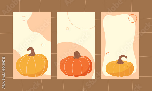 halloween stories. Pumpkins on a light background. Story template