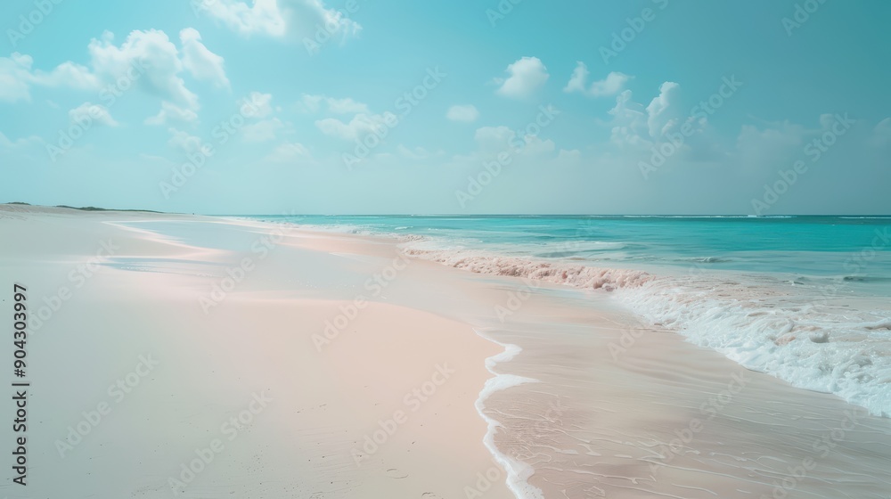 Fototapeta premium A pristine, deserted beach with soft white sand and gentle waves lapping at the shore
