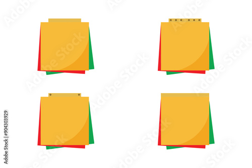 Set of square paper stickers. Stick in notes. White, green, yellow and red colors. Multicolor post it notes. Sheets of paper. Tag, sticky note