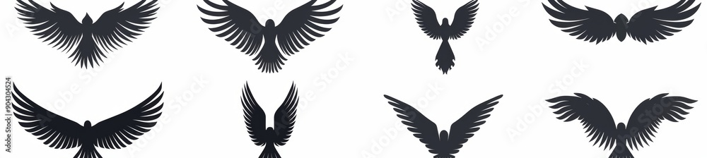The set of black wings icons is a collection of wings badges. Modern illustration. The set of black wings icons is a collection of wings badges. Modern illustration.