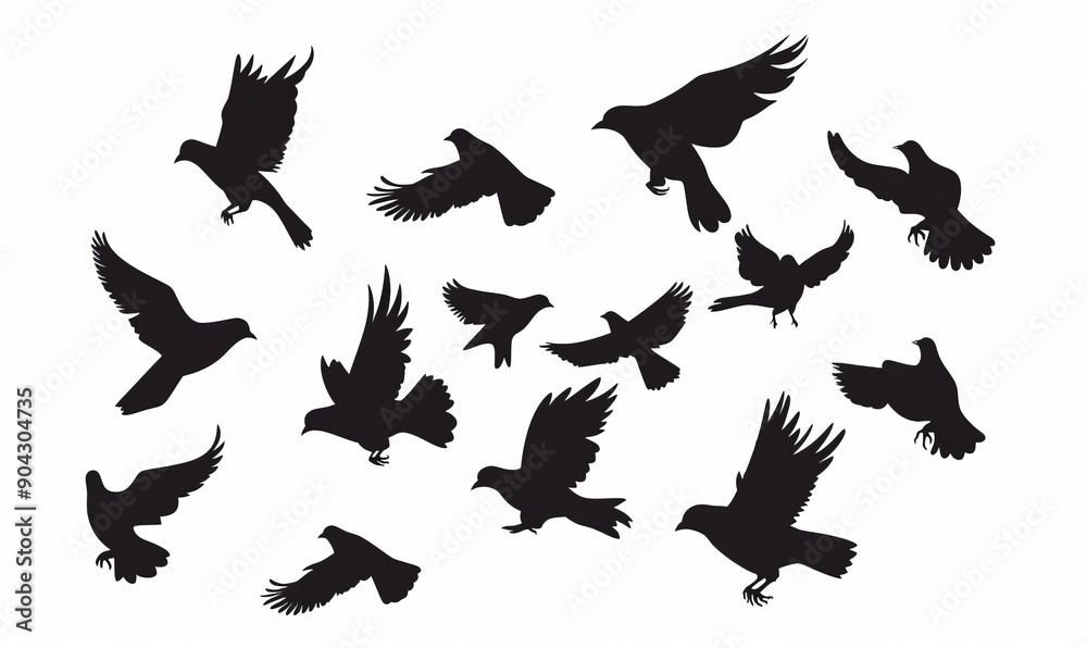 Flying bird silhouettes on an isolated background. Modern illustration. Design for tattoo or wallpaper backgrounds. Flying bird silhouettes on an isolated background. Modern illustration. Design for tattoo or wallpaper backgrounds.