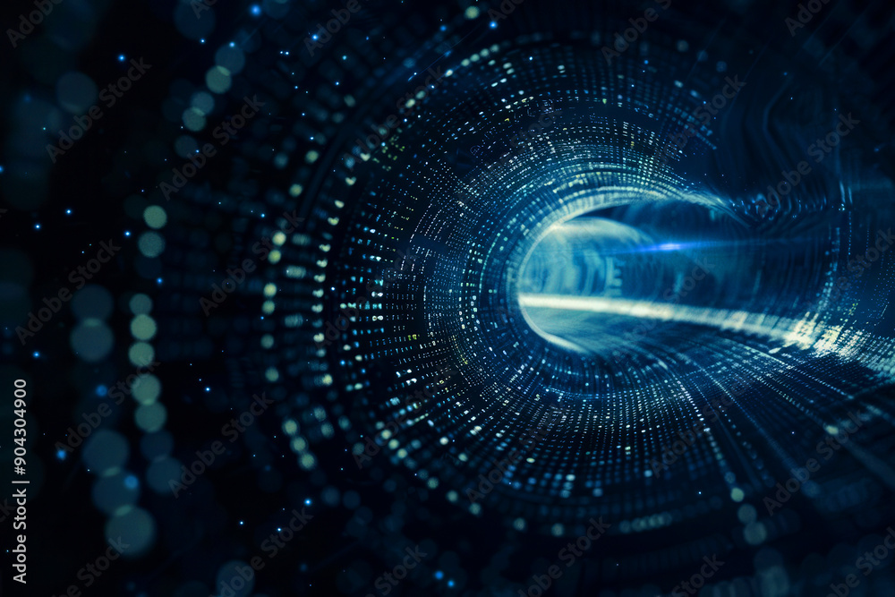 A futuristic data tunnel with streams of binary code flowing through it, representing digital information transfer A futuristic data tunnel with streams of binary code flowing through it, representing digital information transfer