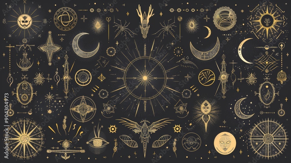 Doodle esoteric, boho mystical hand drawn symbols of witchcraft and astrology. Tattoo alchemy and esoteric. Minimalistic objects. Doodle esoteric, boho mystical hand drawn symbols of witchcraft and astrology. Tattoo alchemy and esoteric. Minimalistic objects.
