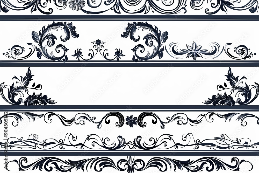 Fototapeta premium Modern modular decorative floral seamless ornamental border set