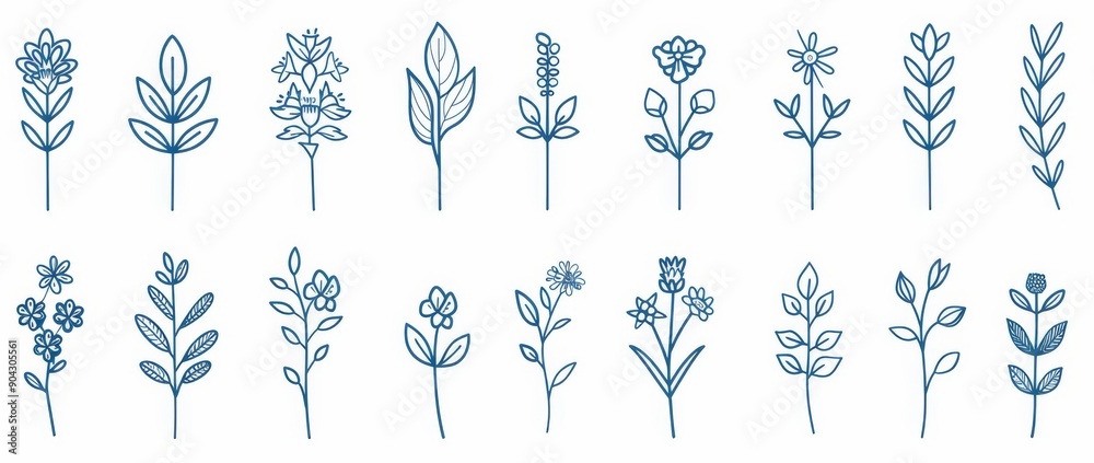A stylized floral branch and simple flower for logos or tattoos. Hand-drawn wedding herb, elegant leaves for save the date cards. Botanical rustic trendy greenery. A stylized floral branch and simple flower for logos or tattoos. Hand-drawn wedding herb, elegant leaves for save the date cards. Botanical rustic trendy greenery.