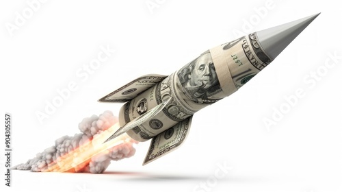 Dollar Bill Rocket Launching into the Sky