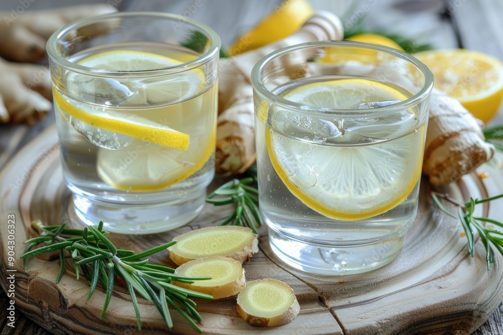 Refreshing Lemon Ginger Drink with Rosemary Garnish Refreshing Lemon Ginger Drink with Rosemary Garnish
