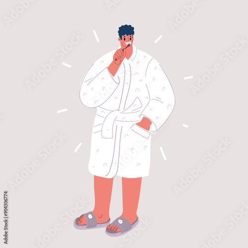 Vector illustration of close up of man brushing his teeth