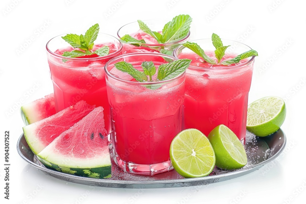 Refreshing Watermelon and Lime Drinks with Mint Garnish Refreshing Watermelon and Lime Drinks with Mint Garnish