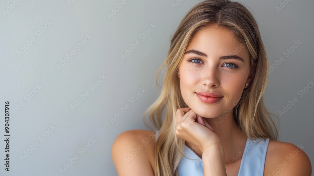 The blonde woman smiling The blonde woman smiling