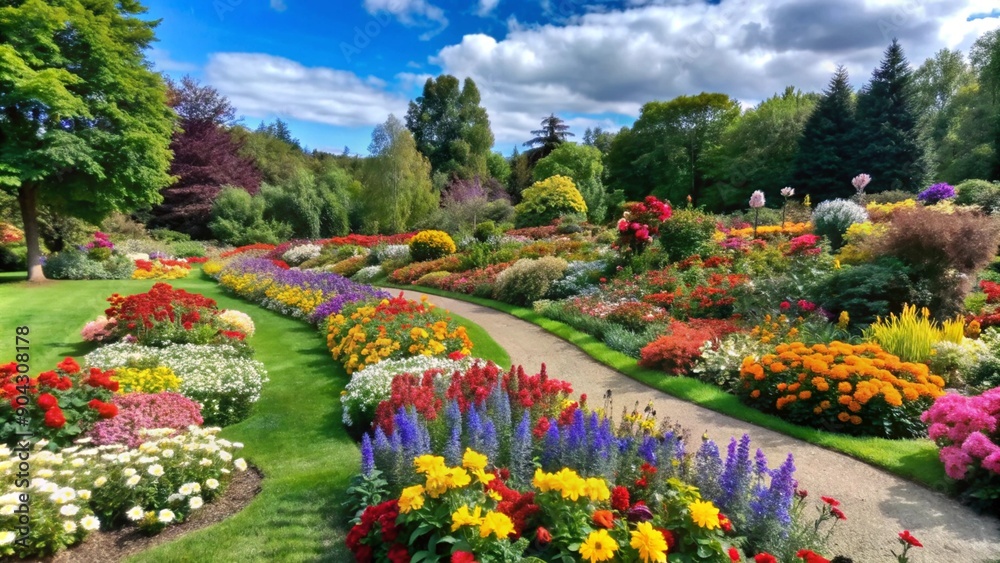 Fototapeta premium A winding pathway through a vibrant flower garden.