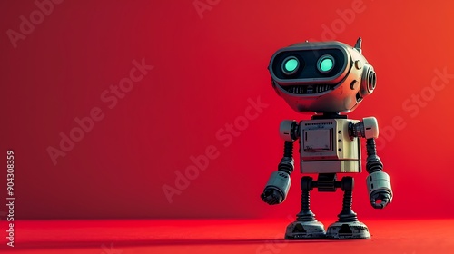 Obraz na płótnie Miniature robot against a stark red background w salonie