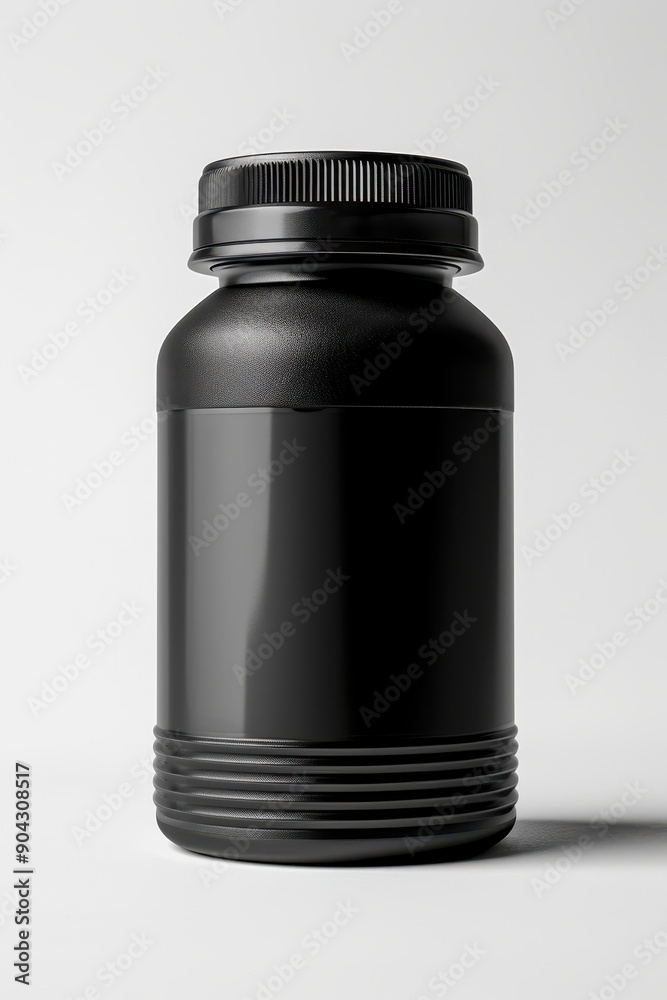 A black bottle with a white label sits on a table A black bottle with a white label sits on a table