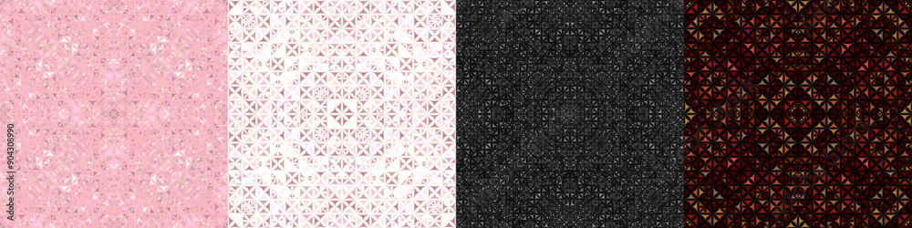 Seamless geometrical kaleidoscope pattern set