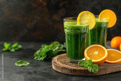 Green Smoothie with Orange and Lemon Slices
