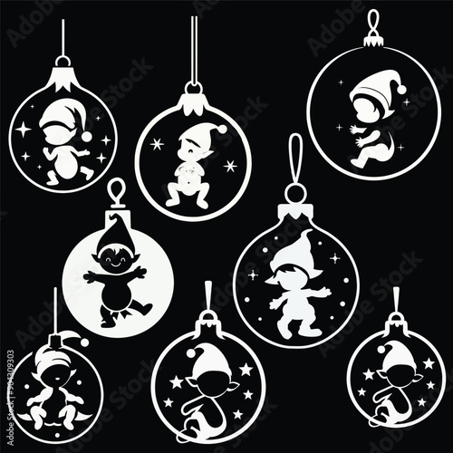 Christmas Silhouette of Elves in Baubles photo