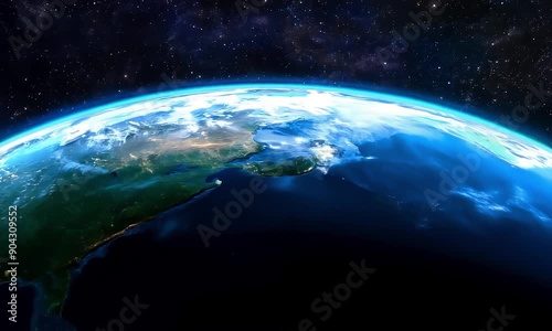 The camera slowly zooms out from a close-up view of planet Earth as seen from space (mov)