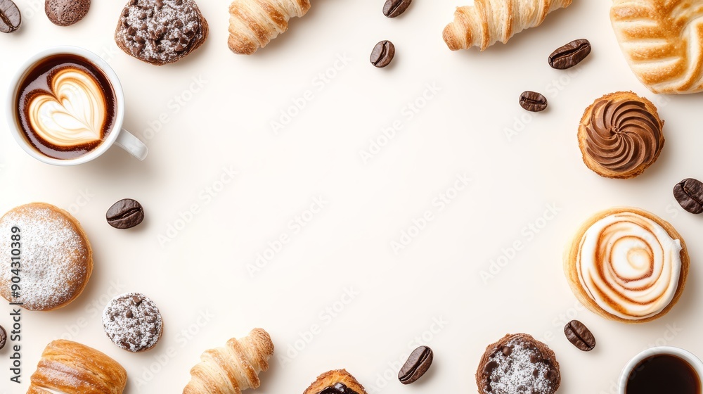 Sweet pastries, table layout with coffee, flat design illustration, high-resolution photo, realistic photo, hyper realistic Sweet pastries, table layout with coffee, flat design illustration, high-resolution photo, realistic photo, hyper realistic