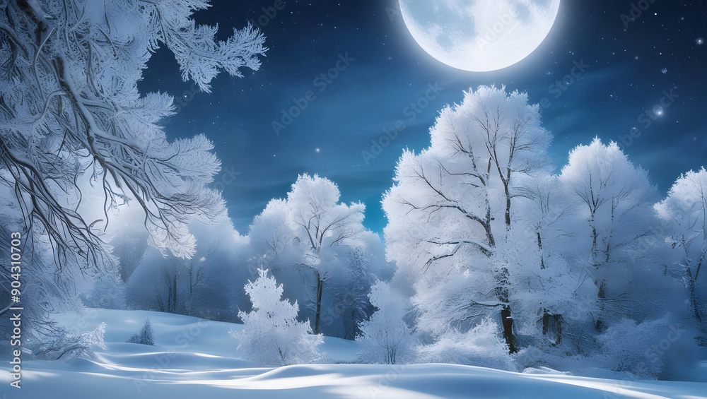 Winter landscape with snow and the moon. Winter landscape with snow and the moon.