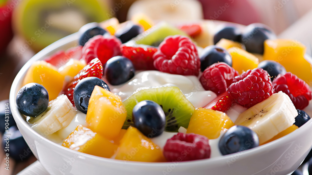 Bowl of fresh fruit salad with yogurt Bowl of fresh fruit salad with yogurt