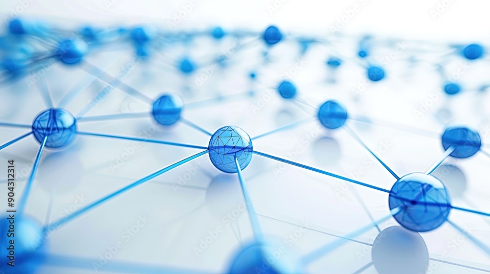 Information Flow Illustration with Blue Nodes on a White Background Information Flow Illustration with Blue Nodes on a White Background