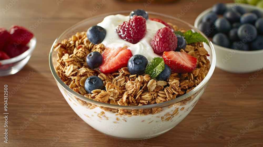 Bowl of granola with fresh fruit and yogurt Bowl of granola with fresh fruit and yogurt