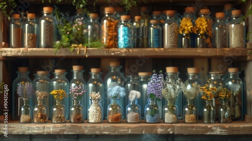 home apothecary with herbs and jars