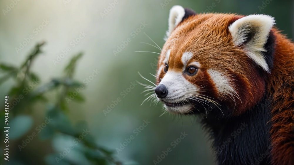 Red panda with intense gaze in soft focus background. Red panda with intense gaze in soft focus background.
