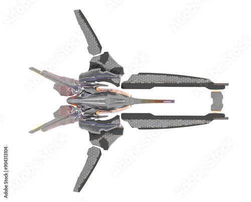 Fototapeta Naklejka Na Ścianę i Meble -  fire racer space ship in white background in bottom view