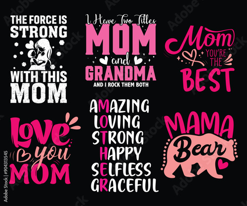 Happy Mother's Day SVG Quotes T-shirt Design Bundle. Mom Mama Mommy Quotes T-shirt And SVG Design Bundle, Mothers Day typography t shirt quotes vector Bundle photo