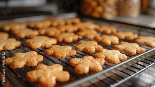 Baking homemade dog biscuits in flower-shaped molds made with liver and carrot close-up focus