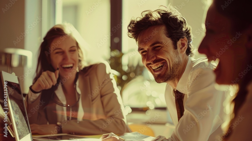 Happy businessman is laughing happily in a meeting with his co-workers.He's the one that brings humour to the team Happy businessman is laughing happily in a meeting with his co-workers.He's the one that brings humour to the team