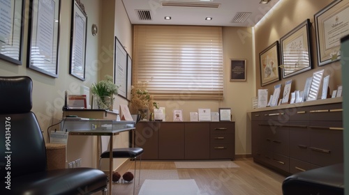 Professional Botox Clinic Interior with Certificates Displayed for Trust and Expertise - Design for Posters and Marketing